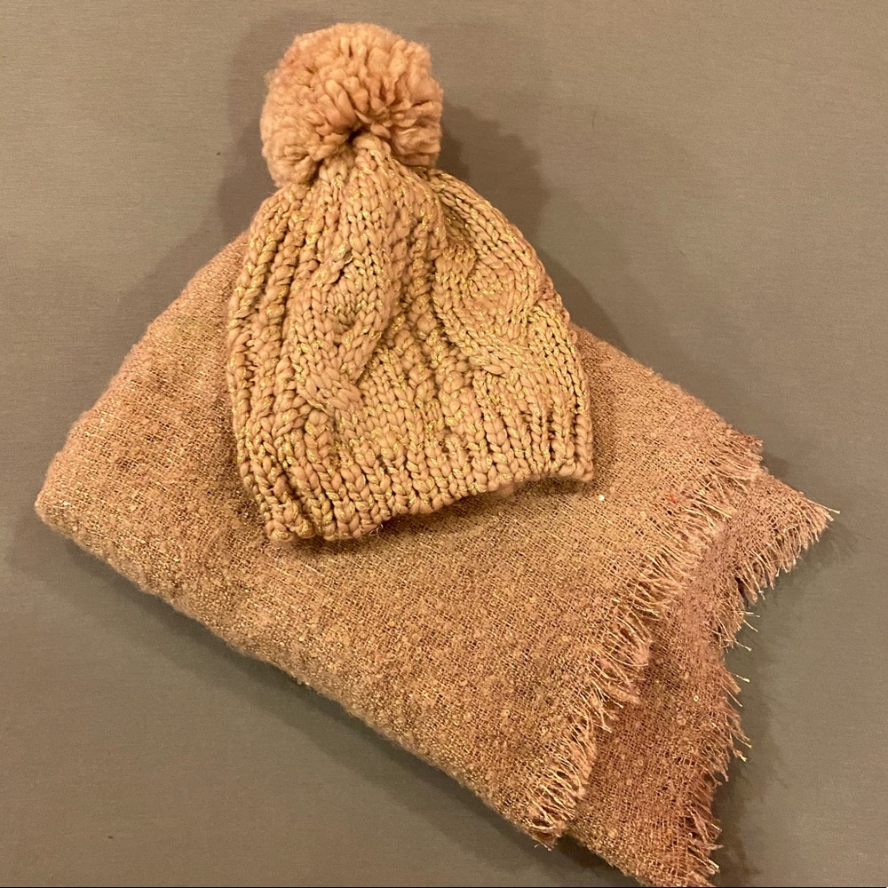 Rose Gold Shimmer Hat & Scarf Set